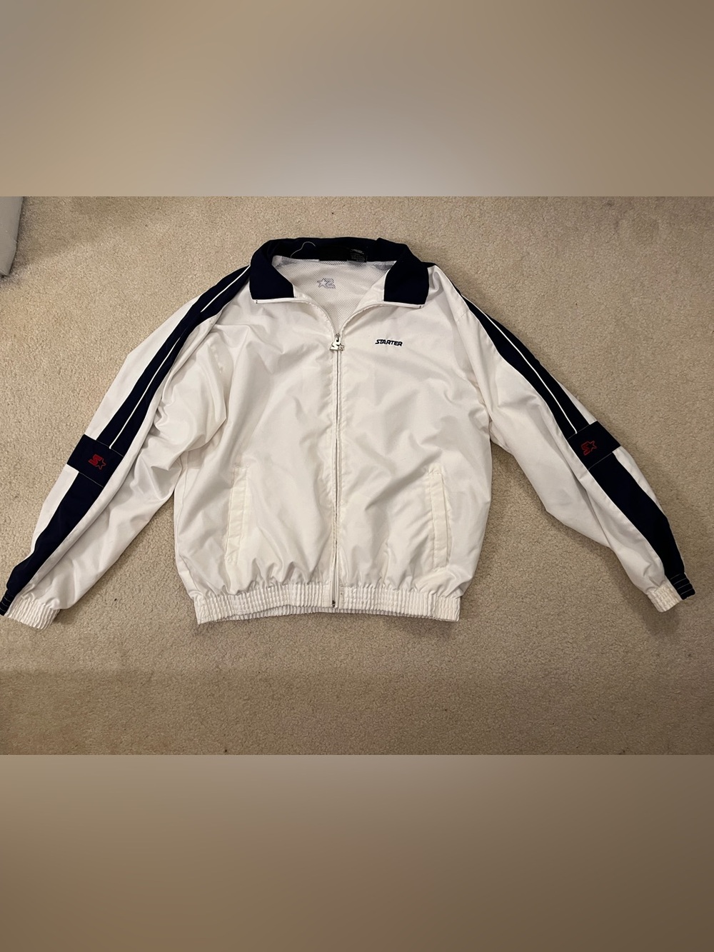 STARTER White Jacket with Navy Logo and Trim